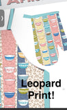 Pre-order::: Potholder Mitt and/or Apron vintage Pyrex and Leopard print theme edition!