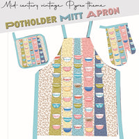 Pre-order::: Potholder Mitt and/or Apron vintage Pyrex and Leopard print theme edition!