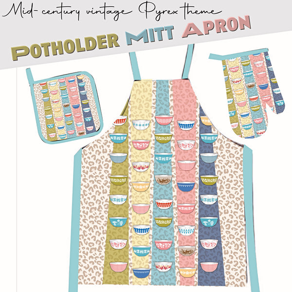 Potholder Mitt and/or Apron vintage Pyrex and Leopard print theme edition!