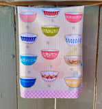 TEA TOWEL Pyrex Vintage Bowls Collection Kitchen theme WAFFLE WEAVE