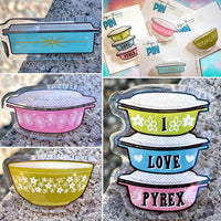 PINS - vintage Pyrex theme acrylic with glitter Bar pin on back. pick one or more