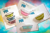 PINS - vintage Pyrex theme acrylic with glitter Bar pin on back. pick one or more