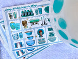 Sticker Sheet Turquoise vintage kitchen things 6” x 4”&nbsp; 20 mini stickers