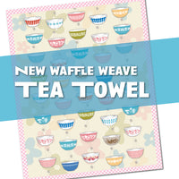 TEA TOWEL Pyrex Vintage Bowls Collection Kitchen theme WAFFLE WEAVE