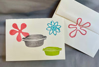 CARD - Vintage Pyrex midcentury theme vibes Blank Card hand carved stamped 5x7 with coordinating envelope