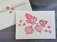CARD - Vintage Pyrex PINK GOOSEBERRY theme midcentury theme vibes Blank Card hand carved stamped 5x7 with coordinating envelope