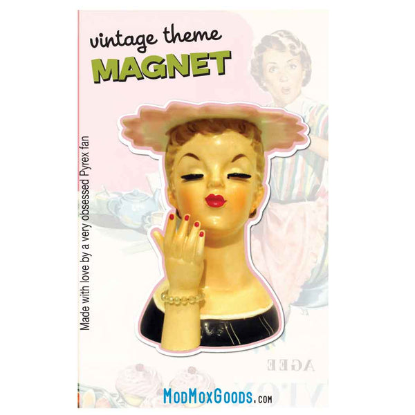 MAGNET Lady Head Vase Red Nails Kitschy Theme Magnet 2.5"
