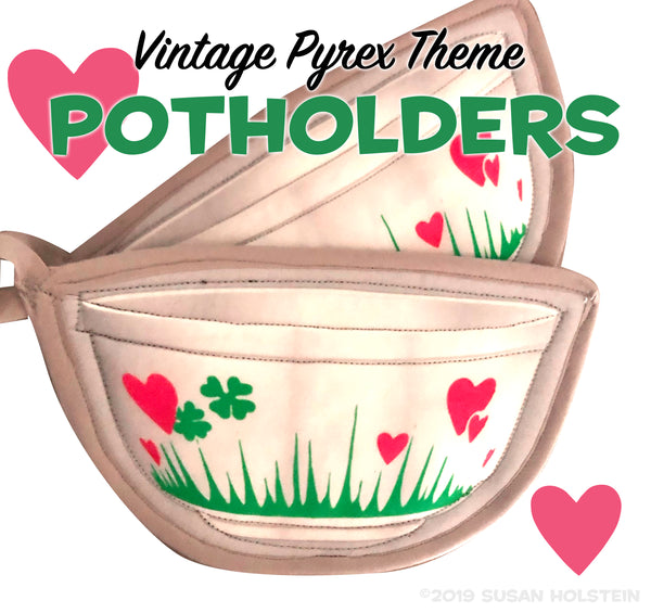 Pyrex Lucky in Love Bowl Potholders Bowl Shaped Pot Holders Set of 2 Hearts and Shamrocks
