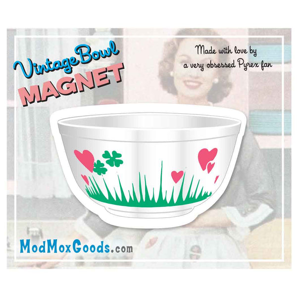 MAGNET Pyrex Lucky in Love hearts and shamrocks  Bowl 2.5in wide