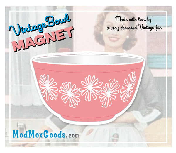 MAGNET Pyrex Pink Daisies Bowl 2.5in wide