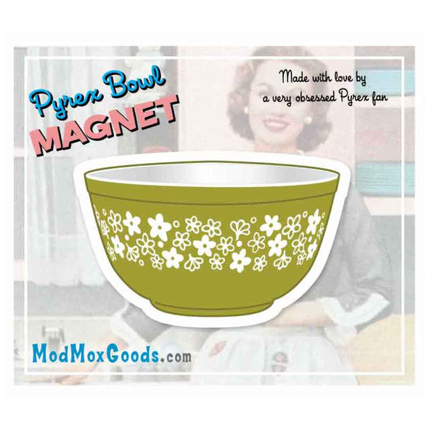 MAGNET Pyrex Green Spring Blossom Daisies Bowl 2.5in wide