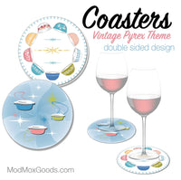 COASTERS Vintage Pyrex theme Paper Coasters pack of 4 OR 8  - 2 sides beer coasters