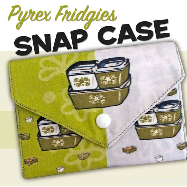 Pyrex Fridgies Snap pouch "Green Spring Blossom" w my bespoke fabric featuring Pyrex Refrigerator dishes