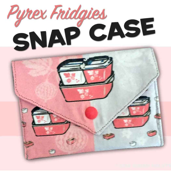 Pyrex Fridgies Snap pouch "Pink Gooseberry"  5.5 in w my bespoke fabric featuring Pyrex Gooseberry Refrigerator dishes