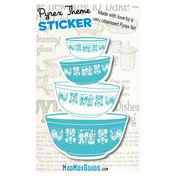 Pyrex Butterprint turquoise stack theme STICKER 3 Inch Sticker hi quality permanent adhesive