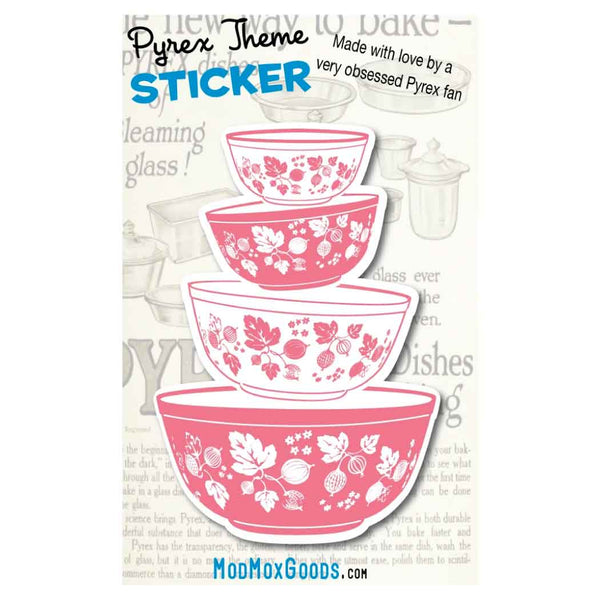 Pyrex Pink Gooseberry Bowls stack theme STICKER 3 Inch Sticker hi quality permanent adhesive