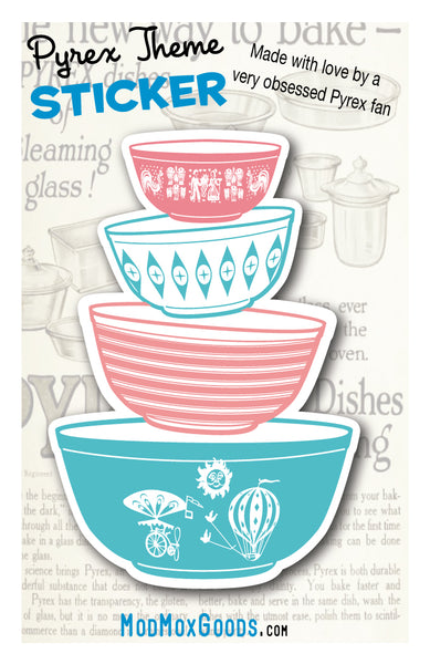 STICKER PINK & TURQUOISE FRANKENSTACK bowls stack vintage Pyrex theme 3 Inch Sticker hi quality permanent adhesive