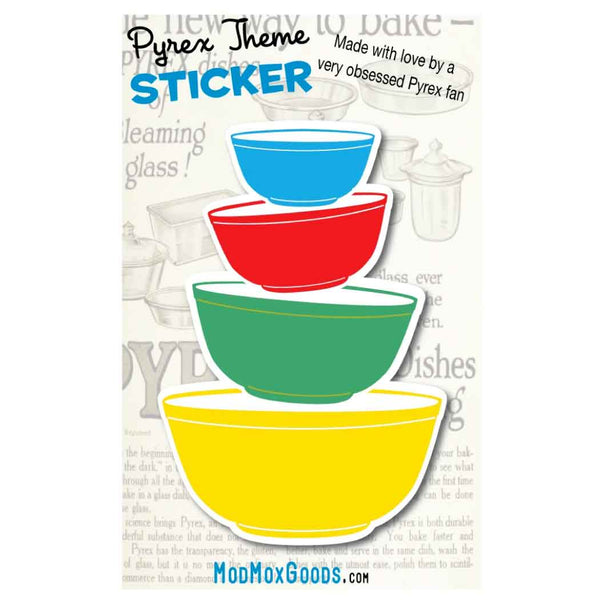 Pyrex Primary Bowls stack theme STICKER 3 Inch Sticker hi quality permanent adhesive