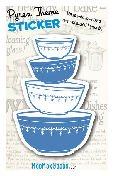 STICKER Snowflake Garland bowls stack vintage Pyrex theme 3 Inch Sticker hi quality permanent adhesive