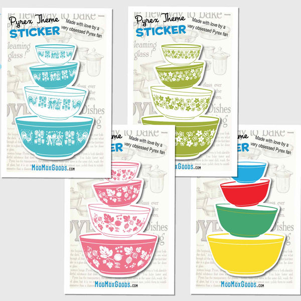 Pyrex stack theme set 4 STICKERs 3 Inch Sticker hi quality permanent a ...