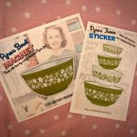 Set MAGNET & STICKER Pyrex Spring Blossom Crazy Daisy Pattern Bowl  2.5in wide magnet AND 3‚in high sticker
