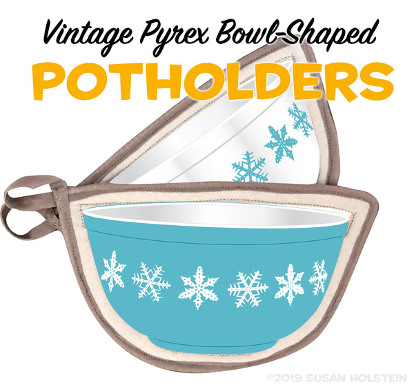 Pyrex Bowl shape 2 Potholders Pyrex Snowflake turquoise pot holders vintage pyrex bowl shape