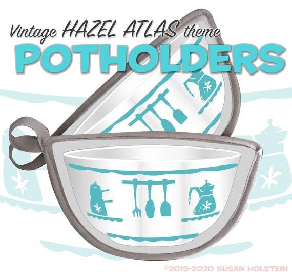 Hazel Atlas Kitchen Aids Bowl shape 2 Potholders pot holders vintage bowl shape