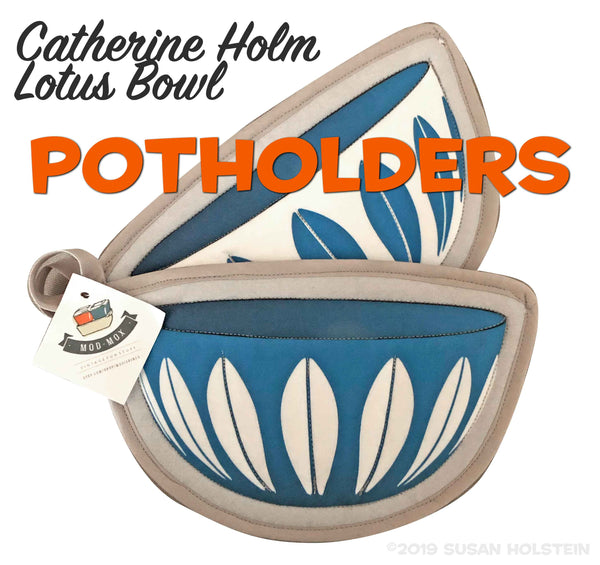 Cathrine Holm Potholders BLUE Lotus Set of 2 handmade in Scottsdale, AZ