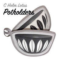 Cathrine Holm Potholders Black & White Lotus Set of 2 handmade in Scottsdale, AZ