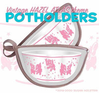 Hazel Atlas Pink Elephants Bowl Shape Set of 2 Potholders Pot Holders Vintage Bowl shape
