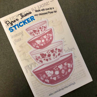Pyrex Pink Gooseberry Bowls stack theme STICKER 3 Inch Sticker hi quality permanent adhesive