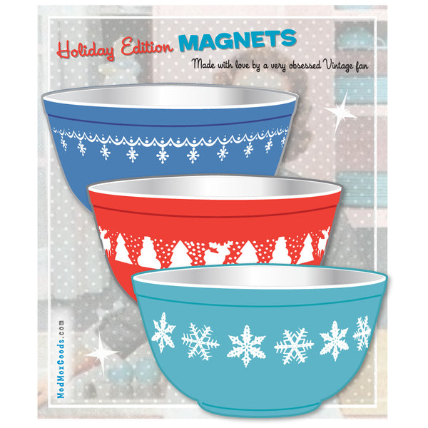 HOLIDAY MAGNET SET OF 3 Pyrex Bowl Magnets 2.5in wide