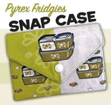 Choose from 5 options Snap pouch "Pyrex Fridgies"  my bespoke fabric featuring Turquoise Butterprint Pyrex Refrigerator dishes