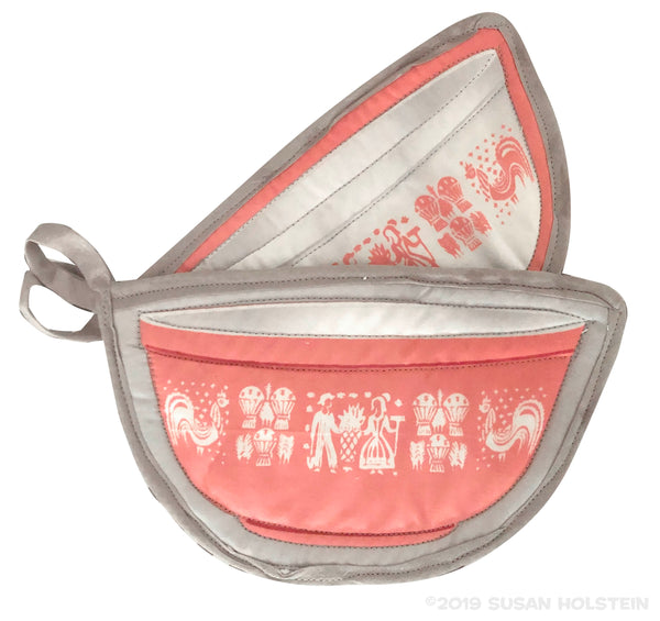 Pyrex Pink Butterprint Bowl Potholders bowl shaped pot holders set of 2